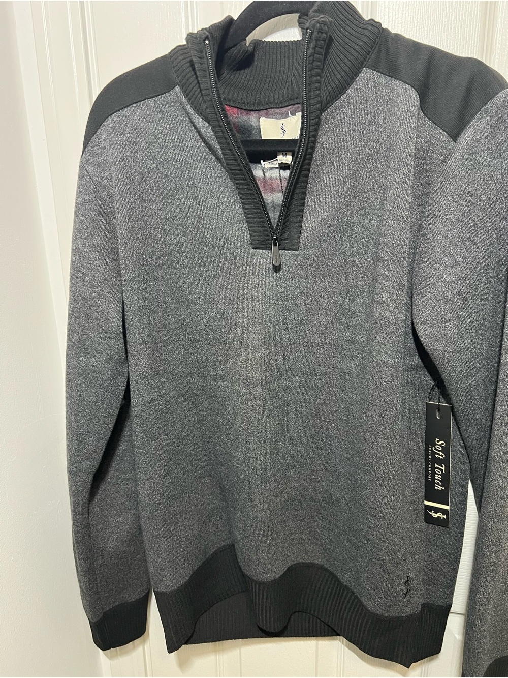 St. John's Bay Men's Charcoal and Black Half-Zip Sweater